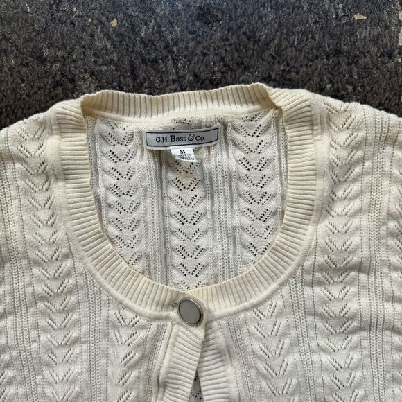G. H. Bass & Co Women’s Knit Cardigan Sweater Size Medium 100% Cotton Preppy - Picture 2 of 11